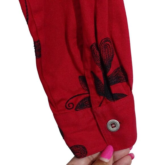 Vintage Erin London Red Embroidered Button Up Jacket Stretch Women Size S FLAW - Picture 2 of 11